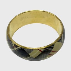 VTG Brass Bracelet Bangle Plaid Resin Metal Gold Tone Wide Chunky Prep Jewelry