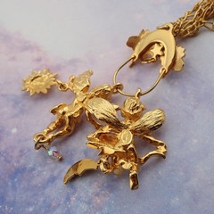 VTG Kirks Folly 2 Angel Removeable Charm Crystal Double Chain 20″ Necklace w Box
