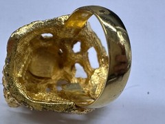 VINTAGE GOLD TONE FAUX CORAL CRYSTAL TEXTURED COCKTAIL FREE FORM RING SIZE 7.5