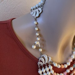 Hong Kong 5 Strand Necklace & Earrings Pastel Yellow Green Peach Blue Pink White