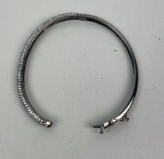 Vintage Sterling Silver 925 Rhinestone Hinged Bangle Bracelet Safety Lock