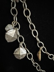 Vintage Silver Tone Chain Charm Necklace With Gemstones