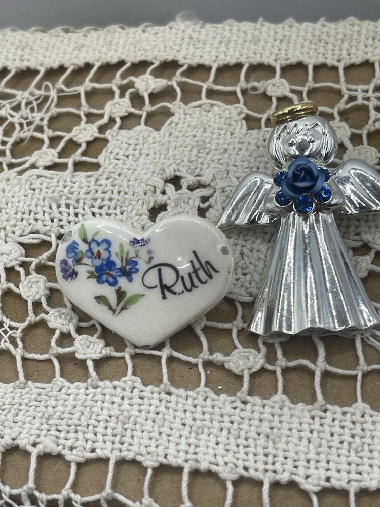 Vtg New Unused Name Ruth Pin with Forget Me Not Earthy Endeavours Brooch 1980s