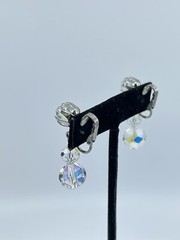 Vintage Aurora Borealis dangle lever back Earrings graduated silver tone 1″