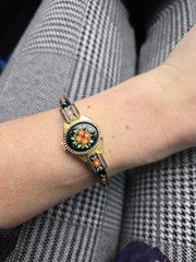 Vintage JAI 17 Jewels Peek A Boo Watch Elegant Floral Black Gold Swiss Made