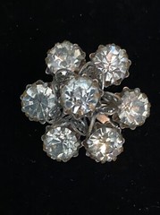 Brooch, Vintage Rhinestone Flower with Filigree Metalwork Rhinestone