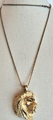 Diamond Cut Lion Head gold tone Pendant and 925 Italy Chain 28 In Vintage Read