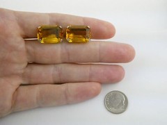Vintage Sterling Silver Gold Yellow Faceted Glass Screw Back Earrings 7.1g .75In