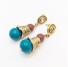 Vintage Egyptian Revival Beaded Dangle Drop Stud Earrings Pierced Ears Boho