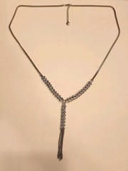 Signed Hinged Chevron Link & Curb Chain Y Statement Necklace Mixed Metals
