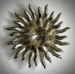 Vintage Clear Rhinestone Starburst Brooch, 2.25 in., 24 arms, unmarked