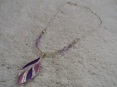 KC Silvertone Rhinestone Purple Pendant Necklace (A48)