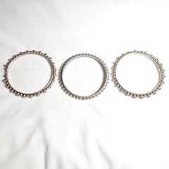 SET OF 3 Vintage Rajasthani Style BANGLE BRACELET Beaded Tribal Silvertone 8.25″