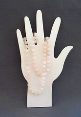 Light Pink Quartz & Green Stone (2) Single Strand Necklace Knotted Bead No Clasp
