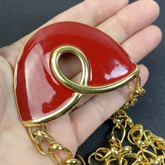 Vintage Monet Necklace Statement Deep Red Enamel GoldTone 24.5″ SEE DESCRIPTION