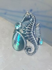 Vintage Seahorse ring animal abalone band size 6 sterling silver women