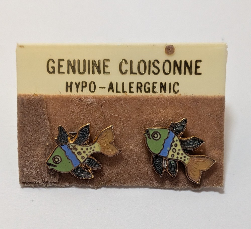 Vintage Cloisonne Fish Earrings New With Tags