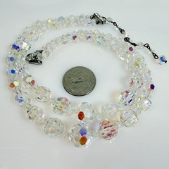 Vintage AB Crystal Necklace Double Strand Graduated Adjustable 13-15.5 in