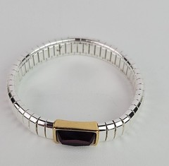 Vintage Two Tone Stretch Bracelet Purple Glass Stone Art Deco Revival 6.25 in
