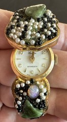 Vintage Lucerne Hinged Bracelet Watch with Ornate Stones And Beads Tested