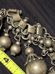 Antique Deco Book Link Chain Brass Choker Dangle Brass Beads Gold Fill Fobs 15”