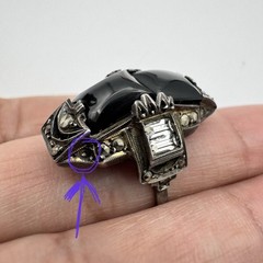 Vintage Art Deco Sterling Silver Marcasite Black Onyx Ring Size 5.25 READ