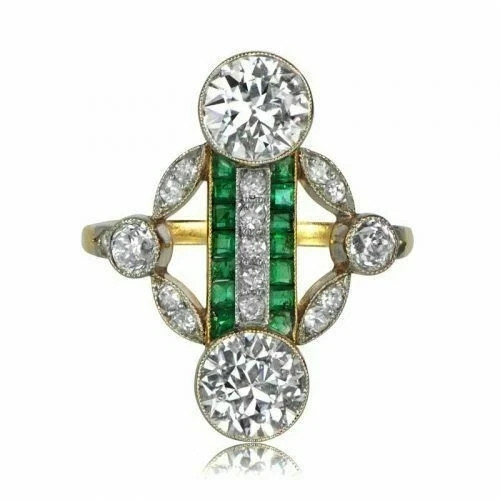 Antique ArtNavette Style LabCreated Diamond Victorian Engagement 14K GoldFN Ring