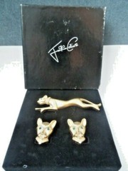 Vintage Jackie Collins PANTHER Big CAT set Brooch Clip on Earrings