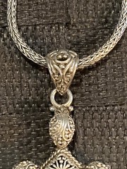 Vintage JTV Sarda Sterling Silver 925 Wheat Snake Chain w/ Filigree Sarda Cross