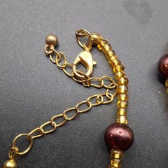 Vintage Beaded Necklace with Murano Glass Beads & Faux Pearl Purples & Golds