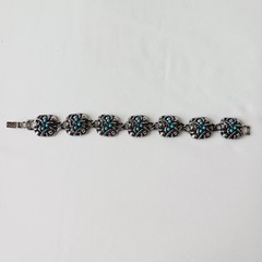 Vintage Avon Sierra Link Bracelet Faux Turquoise Beads Fold Over Clasp 1970’s