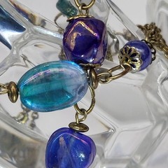 Vintage Art Glass Peacock Iridescent Venetian? Necklace 28″ Long Flapper Length