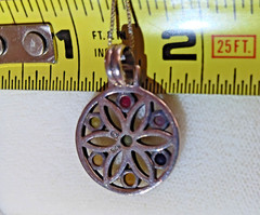 VINTAGE FLOWER OF LIFE .75″ DAIM 925 STERLING SILVER PENDANT GEMSTONES 18″ CHAIN