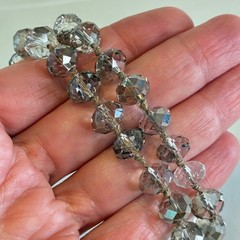 Vintage Smoky Gray Crystal Necklace Beaded Long Strand Magnetic Clasp 38″