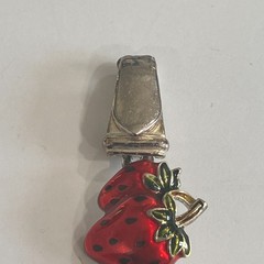 Vtg Slide Charm Bracelet Strawberries Enamel Fun Whimsy Fold Over Clasp