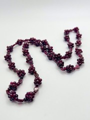 Vintage Garnet Stone Cluster Beaded Necklace 26” Length