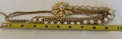 Faux Pearl Rhinestone Flower Multi Strand Gold Tone Necklace Costume Statement