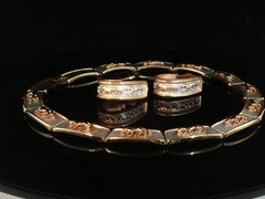Vintage Two Tone Panther Necklace Set Sculptural Collar & Earrings