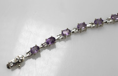 FAS 925 Sterling Silver purple oval cut stones tennis style chain Bracelet 7”