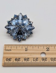 Blue Navette Rhinestone Bar Brooch And Clip On Earrings Open Back