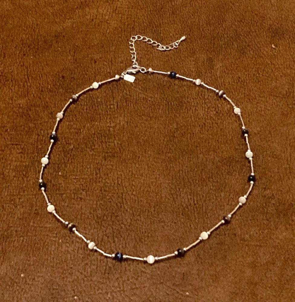 Vintage Signed LR Lady Remington Beaded Station Chain Necklace Minimalist