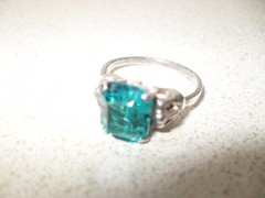 Vintage Sarah Coventry Ring Sterling Silver Teal Turquoise Blue Stone Adjustable