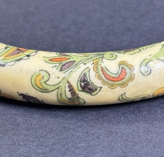 Vintage Japanese Ceramic Bangle Bracelet Beige Tan Paisley Floral