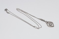 Antique Circa 1920s Art Deco 18k Gold Natural Diamond Pendant Necklace