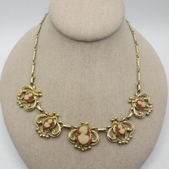 Vintage Cameo Necklace Victorian Revival Gold Tone 16 Inch