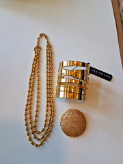 Gold Tone Monet Necklace, Ann Taylor Bracelet and Brooch.
