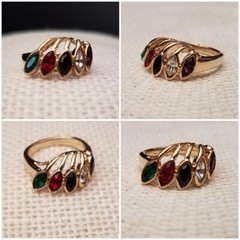 Vintage Multi-Color Stone Fashion Ring, 18KT Gold Plate Size 7, Designer LIND