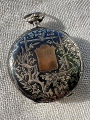 Antique Swiss .935 Silver Niello Pocket Watch Case Perret & Berthoud Locle