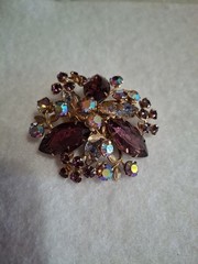 Vintage Aurora Borealis Deep Pink Lavender Purple Rhinestones & Lava Glass