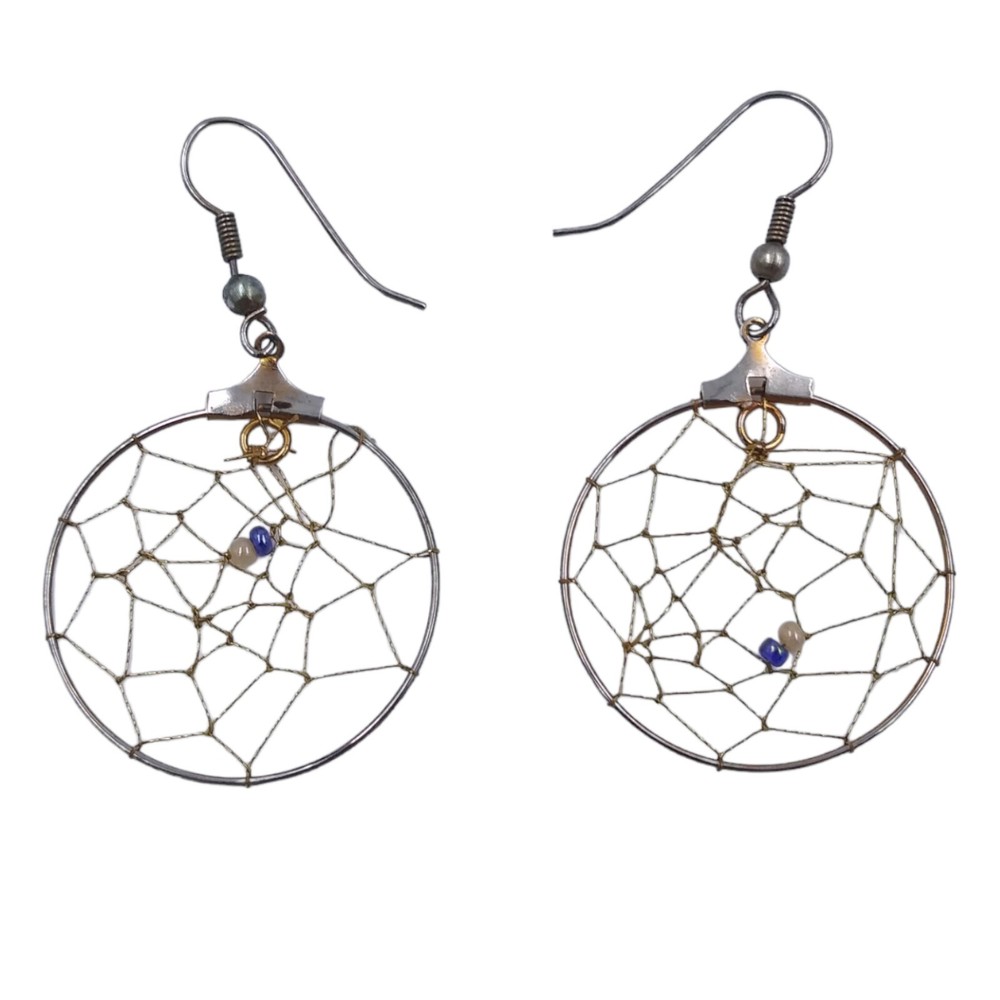 Dreamcatcher Earrings Vintage 1970s Beaded Dangle Drop